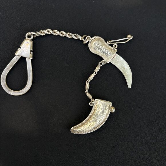 Vintage 850 Silver Middle Eastern Khanjar Dagger Keychain 30.8g Ornate Design - Picture 4 of 13